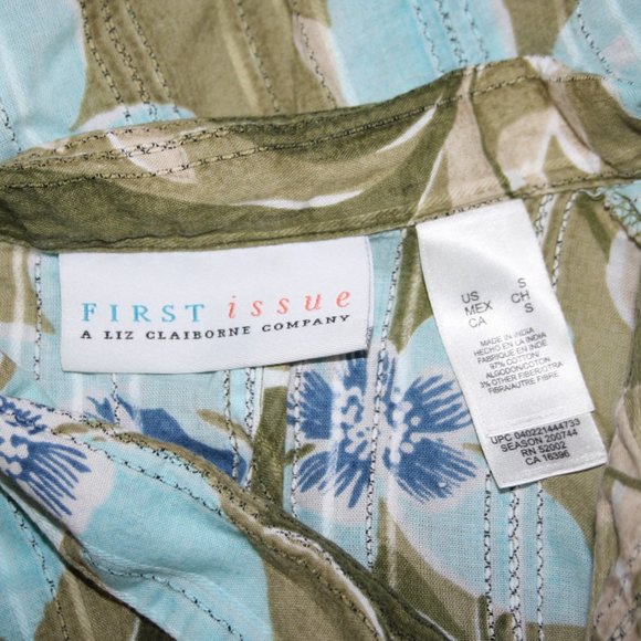 🌿💙 First Issue · Green & Blue Floral Button Down · Size Small - Picture 2 of 5